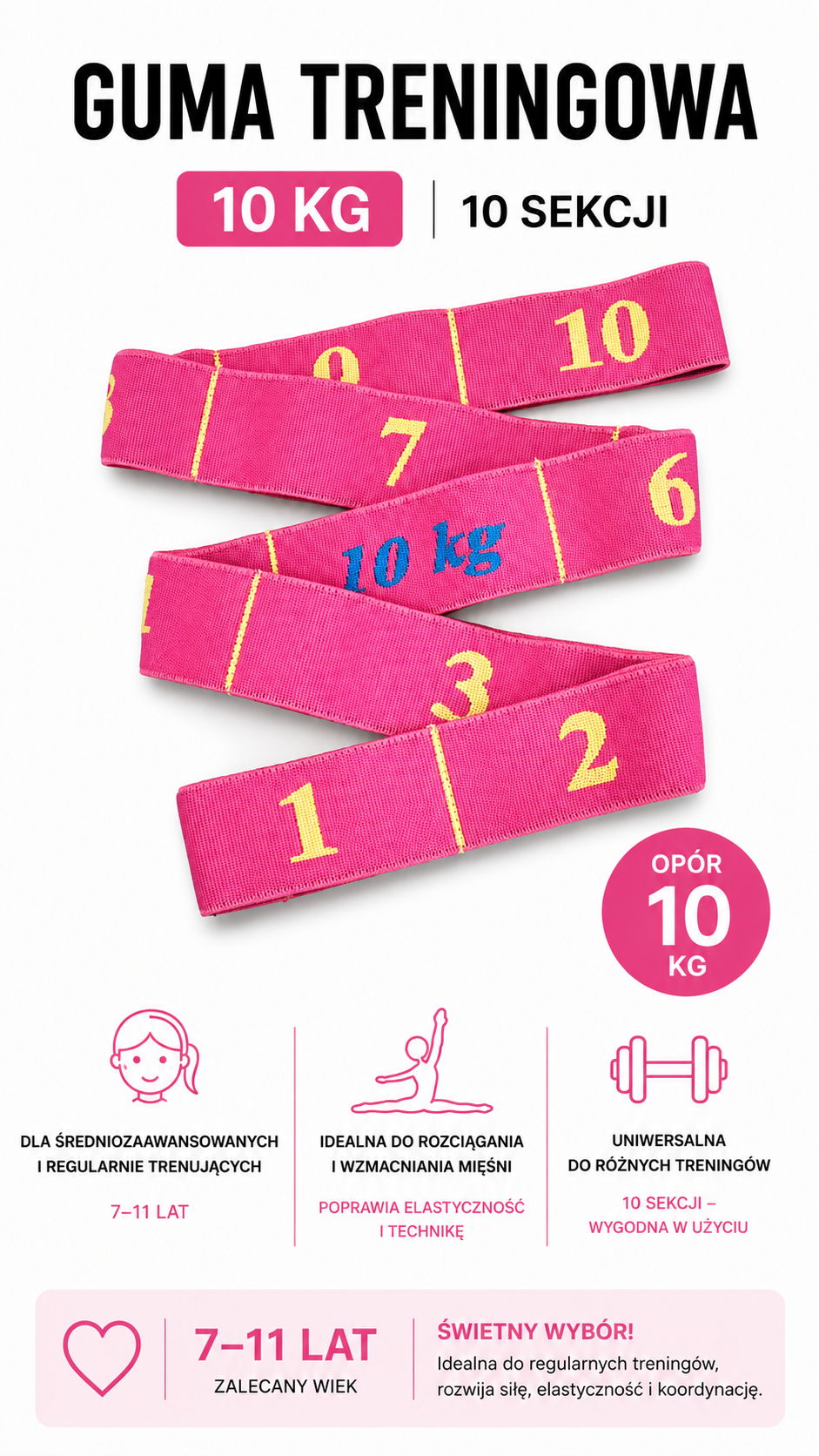 Guma do ćwiczeń Tuloni 3D Logo 10 kg Fuchsia