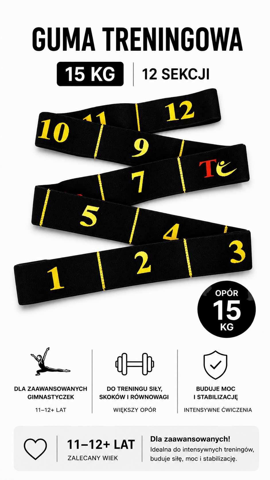 Guma do ćwiczeń Tuloni 3D Logo 15 kg Black